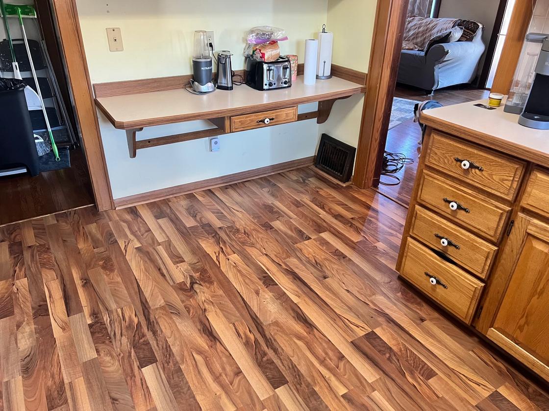 Kitchen with new wood-look luxury vinyl plank (LVP) flooring